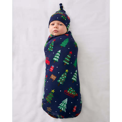Navy Tree Traffic Swaddle & Hat Set | Little Sleepies