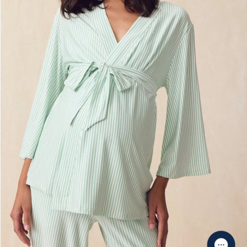 LAKE | Women | DreamModal™ Pajamas | Parisian Green Pencil Stripe Maternity Kimono Bundle