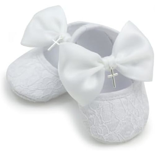 Nihao Baby Girls White Baptism Shoes and Headband Set Christening Dress Shoes
