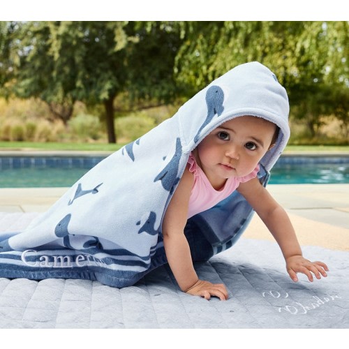 Whale Reversible Baby Beach Hooded Towel UPF 50+