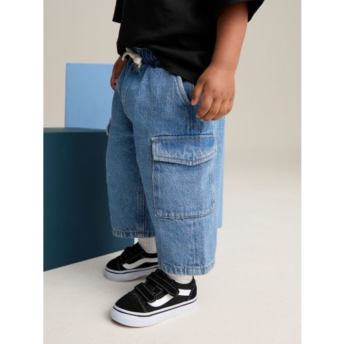 Mid Blue Denim Wide Leg Pull On Cargo 100% Cotton Jeans (3mths-7yrs)