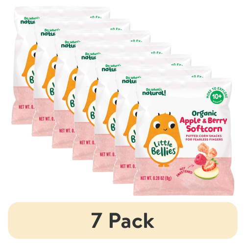 (7 pack) Little Bellies Organic Apple & Berry Softcorn Snack, Baby & Toddler Puff Snack, Age 10+ Months, 0.28 oz Bag