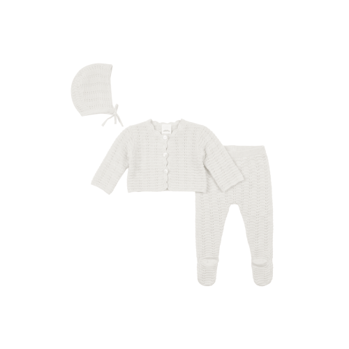 Three-Piece Organic Cotton Knit Baby Set - Cardigan, Leggings, Hat