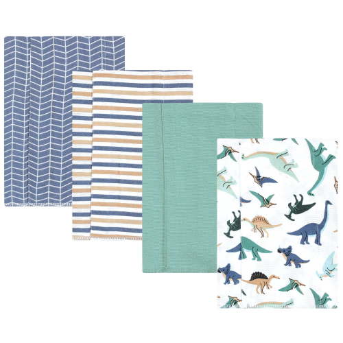 Hudson Baby Boys Cotton Flannel Burp Cloths 4-Pack, Dino Friends, One Size