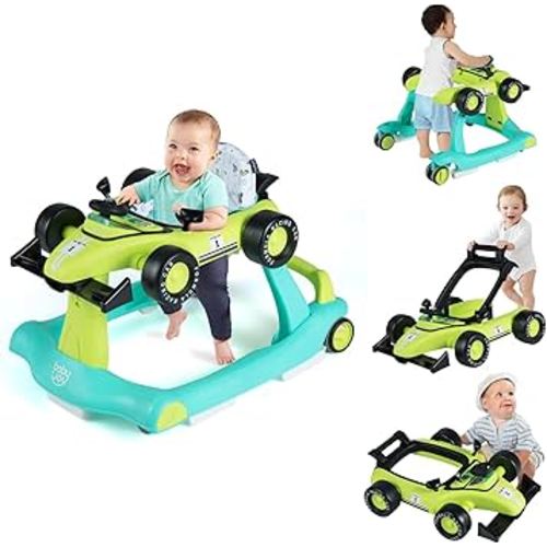 BABY JOY 4-in-1 Baby Walker, Foldable Activity Walker with Adjustable Height & Speed, Music, Lights, Anti-Rollover, Toddler Push Walker, Baby Walker with Wheels for Boys Girls 6-18 Months (Green)