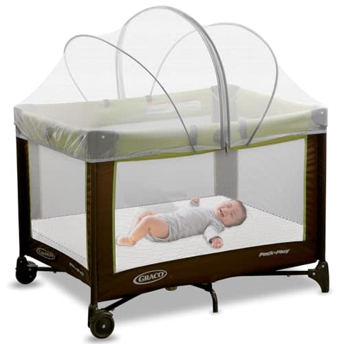Pack and Play Cover - Crib Net Breathable Mesh Canopy with 2-Way Zipper, Keep Cats & Insects Out for Baby Bassinet/Bedside Sleeper/Travel Crib, Portable with Storage Bag(White-Large)