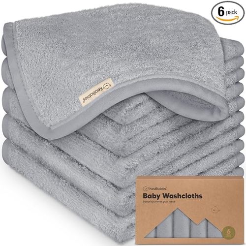 6-Pack Baby Washcloths – Soft Absorbent Viscose from Bamboo Washcloths for Face, Body, Baby Towels for Newborn, Kids, Toddlers, Infant, Gentle on Sensitive Skin, 10x10 Reusable Face Towels (Cool Gray)