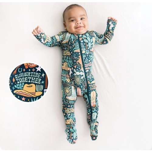 Bamboo Footie Zipper Baby Pajama - Western Cowboy Bamboo Onesie Sleeper - I Love Our Time Together Affirmation – Raising Mama
