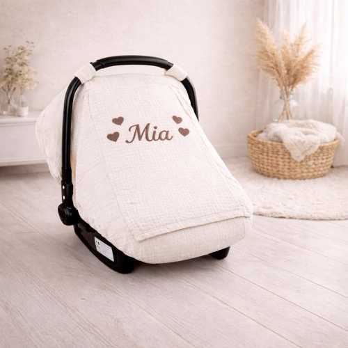 Personalized Baby Car Seat Canopy| Quilted Infant Car Seat Cover with Mesh Window|Custom Car Seat Cover with Name For Girl or Boy| Baby Gift