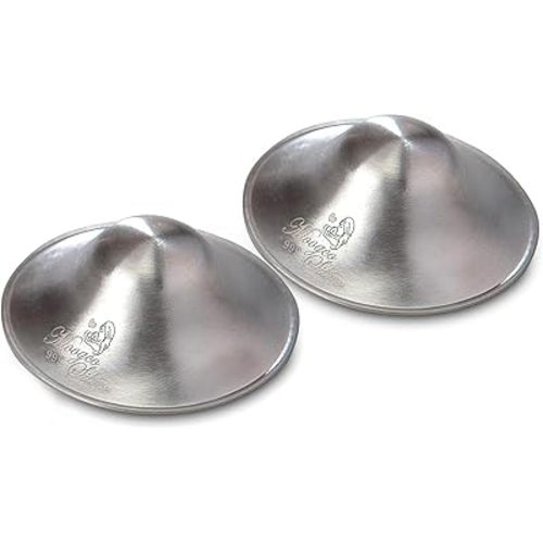 Moogco The Original Silver Nursing Cups - Nipple Shields for Nursing Newborn - Newborn Essentials Must Haves - Nipple Covers Breastfeeding - 999k Silver (999k Regular Size)