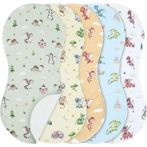 5 Pack Watercolor Dragon Pattern Baby Burp Cloths Soft Absorbent Burping Rags for Newborns 19"x9" Spit up Cloths for Boy Girl Newborn Baby Shower Registry Gifts Set Nursery Decor