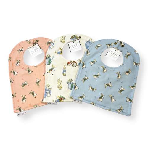 Peter Rabbit Baby-to-Toddler Adjustable Snap Bibs - Beatrix Potter - Soft Cotton, Absorbent, & Durable, Boy / Girl / Unisex - Choose Color