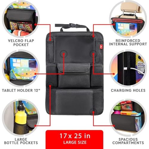 Helteko Car Seat Organizer, Ultra Version Kids Backseat Car Organizers and Storage, Waterproof Back Seat Protector Kick Mats with Tablet Holder 12" Car Accessories Interior (Gray, 2 Pack)