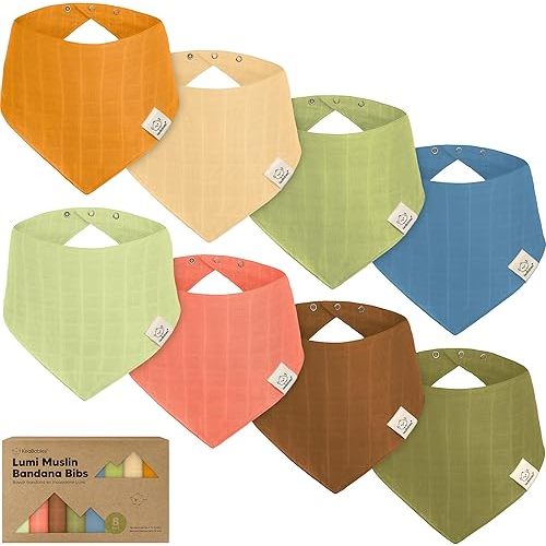 8-Pack Muslin Baby Bibs for Boys, Girls - Muslin Bandana Drool Bibs for Baby Girl & Boy, Drooling Newborn, Teething Toddler, Infant 0-36 Months, Soft Cotton Extra Absorbent (Primeval)