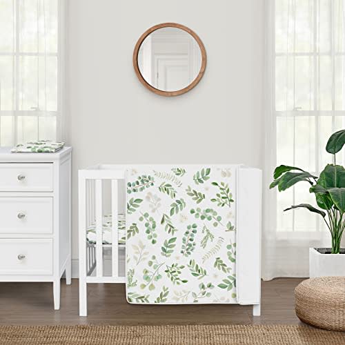 Sweet Jojo Designs Green Boho Floral Leaf Baby Boy Girl Mini Crib Bedding Set Infant Nursery Room Newborn Blanket Portable Pack n Play Sheets Sage Bohemian Gender Neutral Watercolor Botanical 3pc