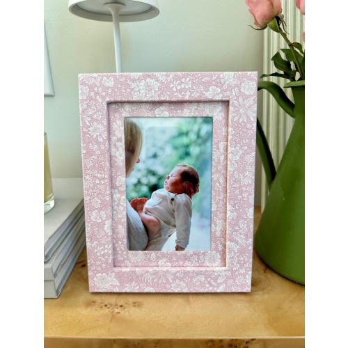 Light Pink Ditsy Floral Fabric Wrapped Picture Frame and Mat - 4x6 photo