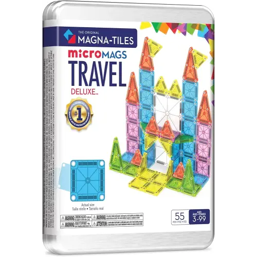 Magna-Tiles microMAGS Travel Set Deluxe 55-Piece Magnetic Construction Set, The Original Magnetic Building Brand
