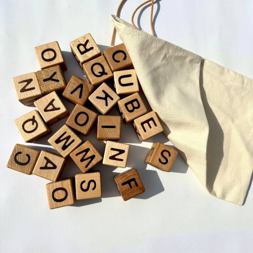 Handmade Wooden Alphabet Blocks, Montessori letters toy Cubes, Baby Shower Gift