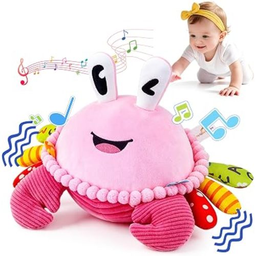Baby Toys for 1 Year Old Girl Gifts, Pink Musical Dancing Crab Plush Toy