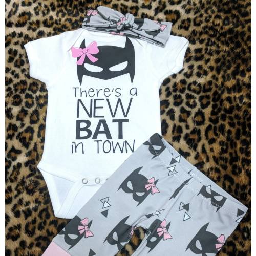 Custom Baby Girl Bat Outfit with Bodysuit Mask Pants and Headband
