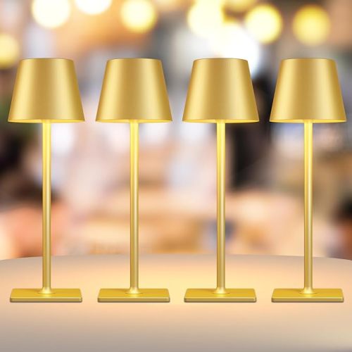 2 Pack Gold Rechargeable Table Lamps,Cordless Lamp with 6000mAh Battery Operated,Wireless Lamp for Restaurant Home Dinner Dining Kitchen Outdoor Patio,Waterproof & Portable