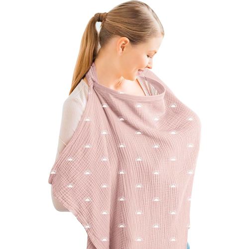 Konssy Muslin Nursing Cover for Baby Breastfeeding, Breathable 100% Cotton Breastfeeding Cover with Rigid Hoop for Mother Nursing Apron, Multi-use Carseat Canopy