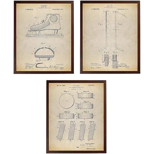 Ice Hockey Patent Poster Art Print Series Set 3 Hockey Stick Hockey Decor Ice Skate Hockey Puck Hockey Wall Art Sports Fan TNP59