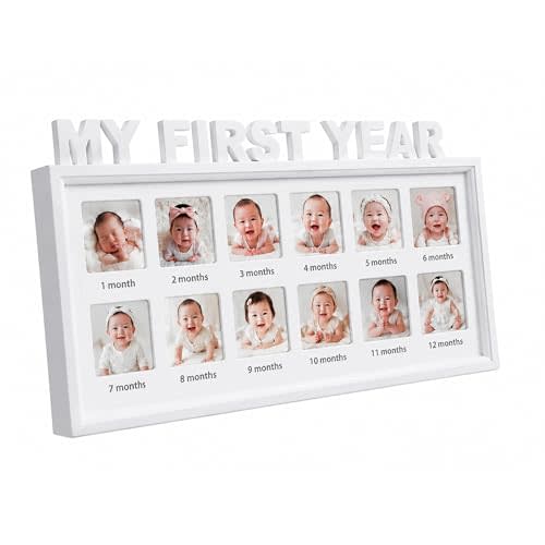 MICKYU My First Year Photo Frame, 12 Month Baby Milestone Display, 16x8 in | baby first year photo frame, shatterproof acrylic, nursery wall decor, baby shower idea, newborn keepsake