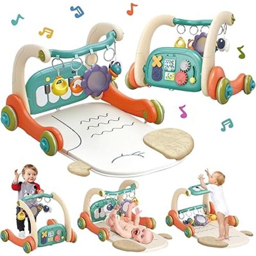 REMOKING Baby Gym Play Mat & Baby Walker for 0-6 Months,Musical Activity Center W/Piano Board&Rattles for Infants Baby Toys 0 3 6 9 12 Months, Tummy Time Mat for 1 Year Old Newborn Boys Girls Gifts