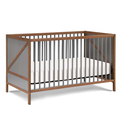 Suite Bebe Pixie Zen 3-in-1 Convertible Baby Wooden Crib With Round Spindles, in Walnut/Charcoal