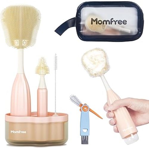 Baby Bottle Brush Kit, Push-Press Baby Bottle Cleaner Brush Can Generate Foam - Travel Cleaner Brush for Baby Bottles, Breast Pumps, Nipples, and More(with Storage Bag)