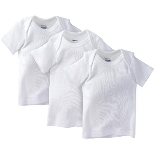 Gerber 3 Pack Neutral White Cotton Slip On Short Sleeve Lap Shoulder T Shirt