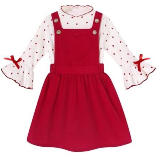 Toddler Baby Girl Fall Overall Dress 3/4 Flare Sleeve Shirt Corduroy Skirt Jumper 2Pcs Autumn Outfit Sets 1-5T