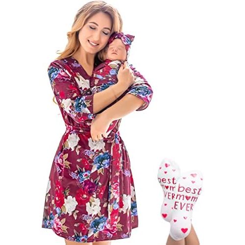 ECO BABY Mommy and Me Robe and Swaddle Set | Maternity Robe and Matching Baby Set for Girl, Boy | Hospital Labor and Delivery