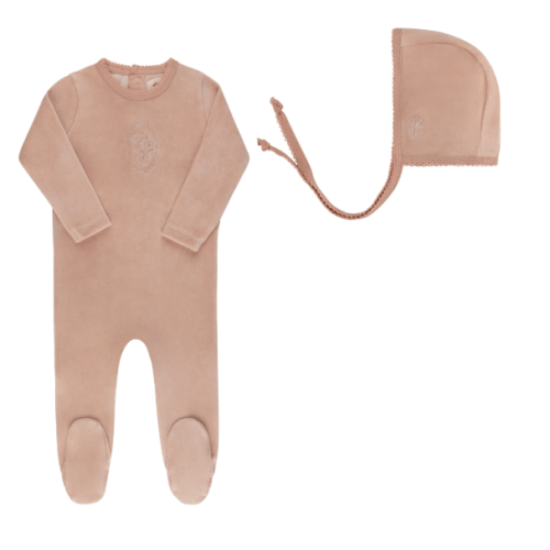 Elys & Co. - Velour Center Floral Collection - Footie + Bonnet