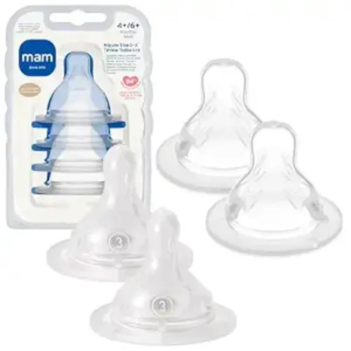 MAM Baby Bottle Anti-Colic Nipples Mixed Flow, 4 Pack Fits All MAM Bottles