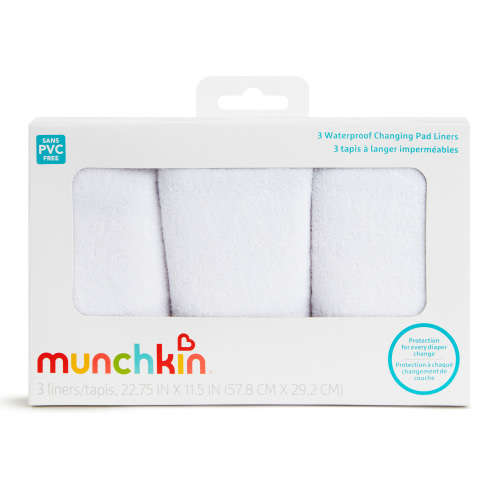 Munchkin Waterproof Baby Changing Pad Liners, White, 3 Pack