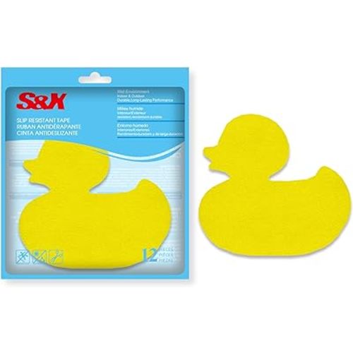 S&X Bathtub Non Slip Stickers for Kids, 12-Pack Cartoon Duck Shower Non Slip Stickers - Comfortable High Grip On Slippery Surfaces