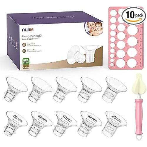 Nuliie 10PCS Silicone Flanges Insert Replacement Kit, Flange Sizing Kit 13/15/17/19/21mm for 24mm Flange/Shield Breast Pumps, Pumping Essential Kit for Moms