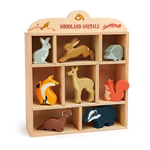 Tender Leaf Toys Woodland Animals 8 Wooden Forest Animals with a Display Shelf -Classic Toy for Pretend Play Develops Social, Creative & Imaginative Skills Learning Role Play Ages 3+ Years
