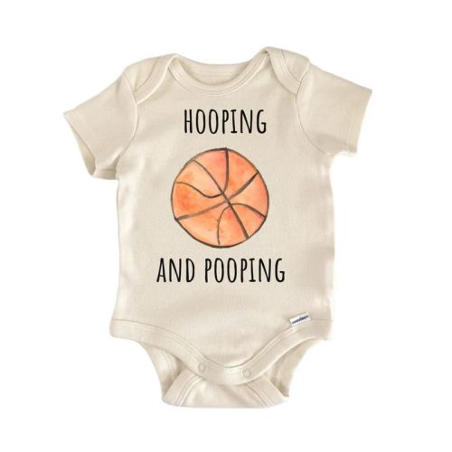 0-3 MONTHS - Hooping Basketball Ball Sports Infant Gift Baby Bodysuit Natural