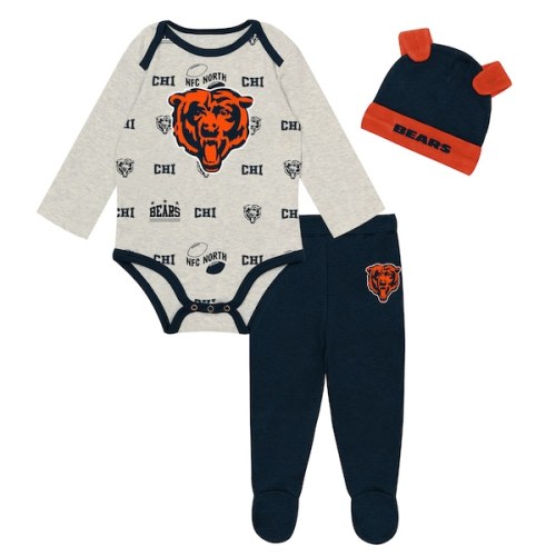 Newborn Chicago Bears Outerstuff Heather Gray Huddles & Giggles 3-Piece Pant and Hat Set
