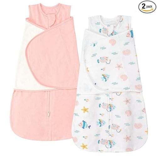 ZIGJOY Sleep Sack Swaddle 1.0 Tog Baby Wearable Blanket 100% Cotton Baby Swaddle Blanket for Newborns 0-6 Months Ocean&Pink