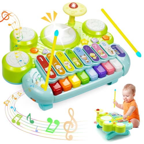Marstone Musical Toys for Toddlers 1-3, Baby Piano Keyboard for 1 Year Old Girls Boys Toys, Xylophone Toddlers Drum Set Music Toys with Lights, Early Educational Learning Toy Gifts
