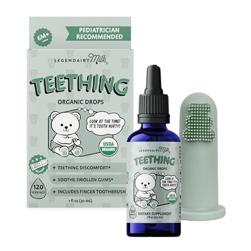 Legendairy Milk Organic Teething Drops - Baby Teething Relief Drops, Clove and Chamomile - Ideal for Babies and Toddlers - Sugar Free, 120 Servings
