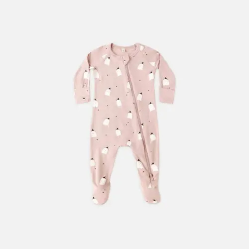 Bamboo Zip Footie - Pink Ghosts