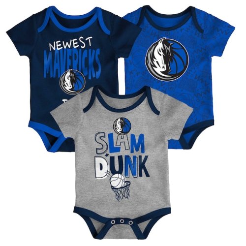 Dallas Mavericks Infant Slam Dunk 3-Piece Bodysuit Set - Navy/Blue/Gray