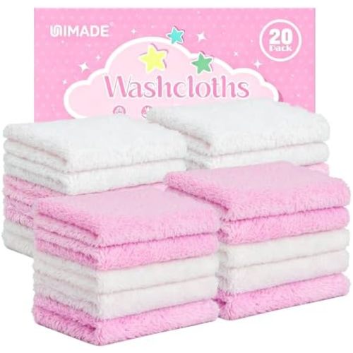 UNIMADE Baby Washcloths, 20 Pack Microfiber Coral Fleece Wash Cloths