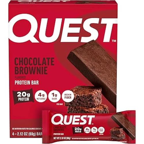 Quest Nutrition Chocolate Brownie Protein Bars, 20g Protein, 4g Net Carbs, 1g Sugar, High Fiber, Gluten Free, Keto Friendly, 4 Count