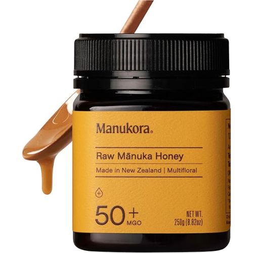 Manukora Raw Manuka Honey MGO 50+, New Zealand Honey, Non-GMO, 3rd-Party Tested, Glyphosate Residue Free Certified, 2000+ Natural Compounds, Traceable from Hive-to-Hand, Daily Wellness Support – 250g